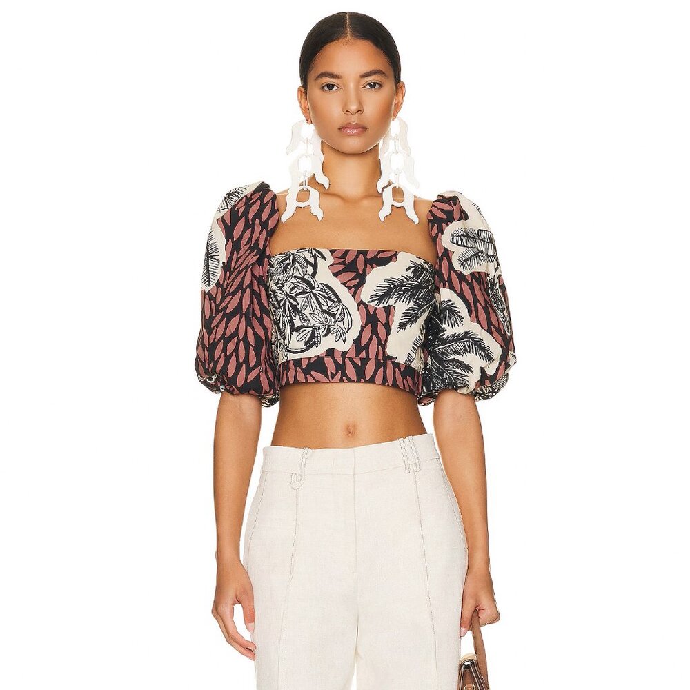 Johanna Ortiz Paraiso Natural Tropical Print Crop Top Size 2 NEW NWT